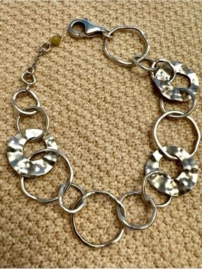 RETIRED Silpada 925 Sterling Silver Paper Chain Hammered Bracelet w. Jade Accent